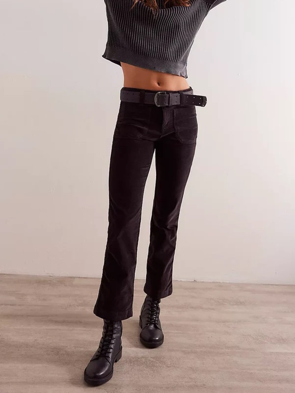 Free People High Rise Kick Flare Pant in Black Velvet - 4